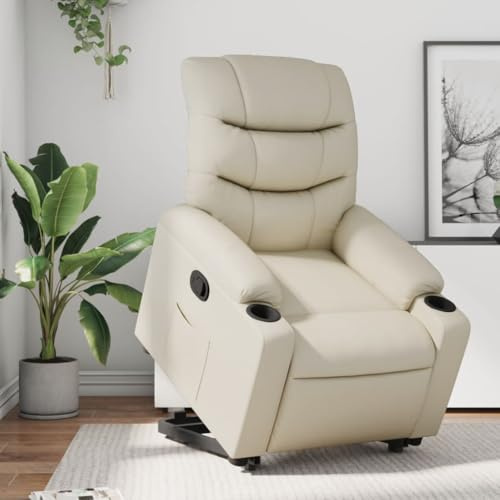 Gecheer Poltrona,Alzapersona,con Motore Elettrico,per Rialzo,Automatico,Relax Reclinabile,in Similpelle,Crema,75,5x93x99,5 cm,Poltrona da TV,Poltrona Reclinabile,Poltrona Relax,Poltrona in Ecopelle