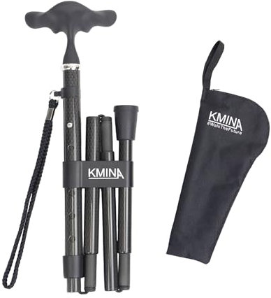 KMINA Bastone per Anziani Pieghevole (Fibra di Carbonio), Impugnatura Ergonomica Allungabile, Bastone da Passeggio Leggero e Resistente - KMINA PRO