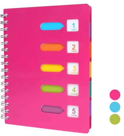 Tikplus A5 Notebook with Dividers, Lined Notebook with Tabs, Spiral Notepad