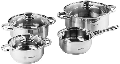 Batterie de cuisine 7 pièces en acier inoxydable, 3 Marmite avec Couvercles et Casserole, Adapté à la Tous Feux Dont Induction