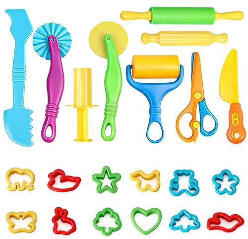 ElevaPulse Knete Zubehör Set mit 21 Teilen, Weltraum und Enten Formen für kreatives Spielen, Play Doh Werkzeuge fürKinder ab 2 Jahren, Inklusive 9-teiliges Werkzeug Set und 12-teiliges Formen