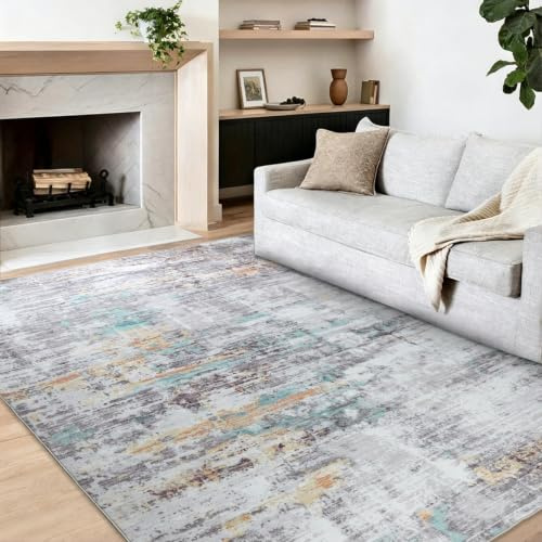Famibay Alfombra Salon Grande 160x230 Antideslizante Alfombra Lavable Lavadora Gris Colorido Pelo Corto Moderna Abstracta Alfombras Habitacion Dormitorio para Sala Comedor