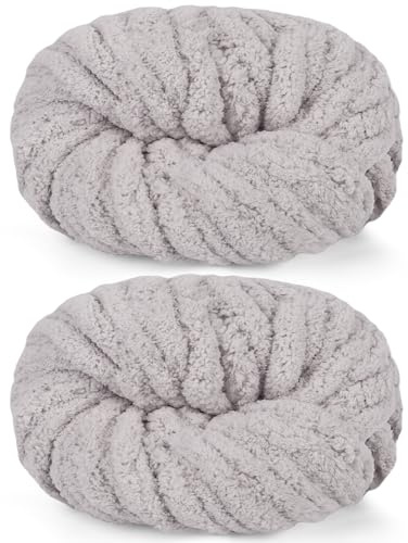 Reessy Chunky Yarn for Hand Knitting, 2×250g Super Chunky Yarn-Light Grey | Soft Thick Wool Jumbo Yarn for Crocheting, Fluffy Plush Blanket Yarn for Knitting Blanket Pet Bed Mats Sofa Mats
