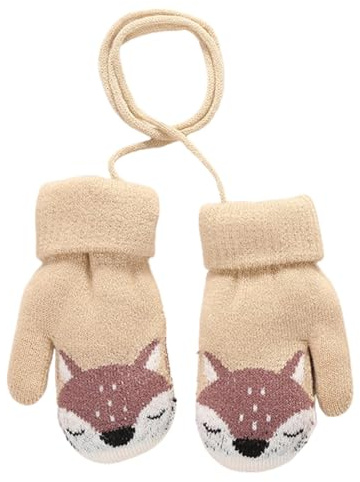 HAMKU 1 par de guantes para niños y bebés, con cordón y zorro, guantes de zorro, tejidos, de invierno, cálidos, gruesos, para niños de 1 a 4 años
