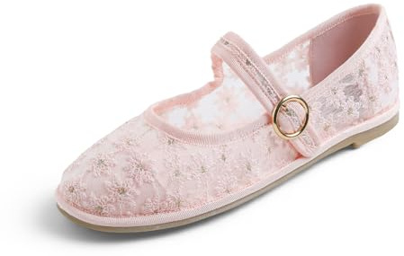 Feversole Women's Mary Jane Fashion，Femmes élégantes Chaussures décontractées Ballerines Fond Mou Confortable Marche Quotidienne Mary Jane Chaussures de Mode tricotée Rose Dentelle 39
