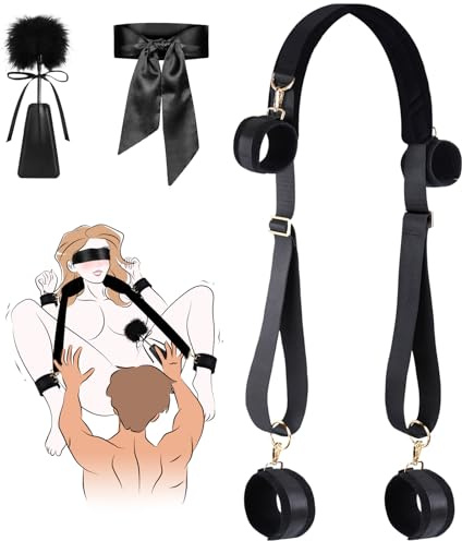 Juguete Sexual para Adultos para Mujere Kit de Bondage sexual BDSM, Juego de Ataduras de Cama de Cuello a Muslo con Esposas Ajustables, Esposas de Tobillo, Correas para Piernas y Venda para Los Ojos