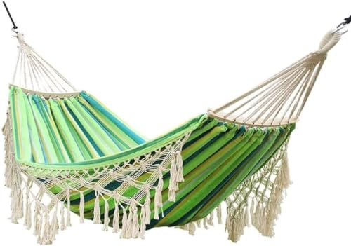 Amaca da campeggio deluxe con tela spessa e barra di spalmatura in legno, ideale per uso interno/esterno, perfetta per escursioni, viaggi e relax