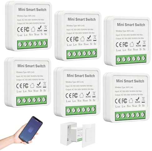 6 interruttori della luce intelligenti modulo a 2 vie, interruttore Wi-Fi Smart Life, mini interruttore Wi-Fi fai da te, compatibile con app Tuya, Alexa e Google Home, si adatta dietro interruttore a