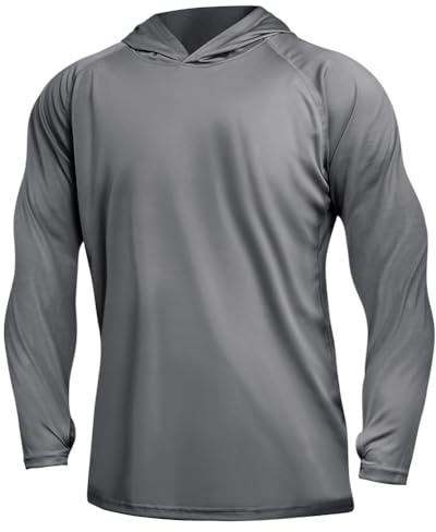 DiULi Camiseta de Manga Larga para Hombre, Camiseta de Protectora UV UPF 50+, Camiseta Protección Solar Hombre, Rashguard Transpirable con Capucha, Sudaderas para Pesca Verano, Holgado Gris Oscuro - L
