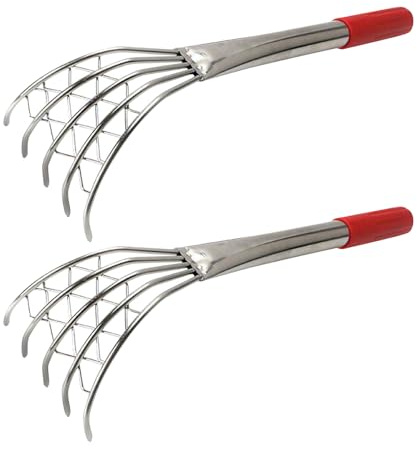 Kisangel Rastrillo de Playa para Almejas de Acero Inoxidable Mango Largo 40 Cm, Herramienta de Excavación de Conchas Pequeña, 2 Piezas, Adecuado para Recolección y Jardinería