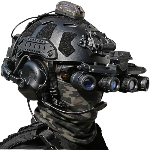 LZAQHMT Conjunto De Casco Táctico De Airsoft De Ajuste Rápido con Visor Nocturno Simulado GPNVG-18, Auriculares, Soporte para Visor Nocturno, Bolsa Contrapeso – para Equipo Paintball(Matte Black)