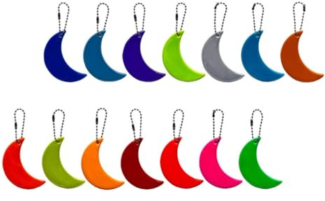 Happyyami Llaveros Reflectantes Colgantes Fáciles de Colgar y Llevar con Forma de Luna de PVC 14 Color Aleatorio para Mochilas Escolares y Cochecitos para Actividades