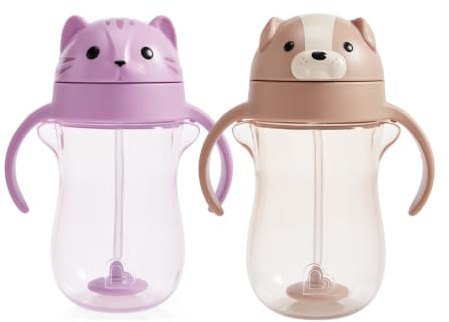 Munchkin Any Angle 2 Pack Straw Trainer Baby Cup | 296ml | Dog & Cat