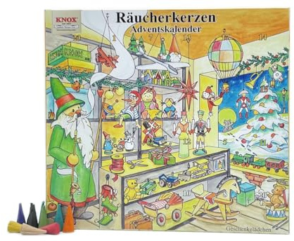 KNOX 090000 – Calendario 24 Aromas celestiales, Velas de Incienso, Tiempo de Adviento, Navidad, Casa, carbón, 1.5x26x24 cm