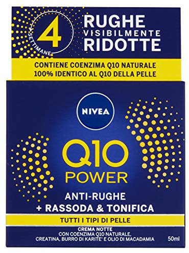 NIVEA Q10 POWER Crema Notte Viso Rimpolpante 50 ml, Crema viso anti-età da notte per 24 ore di idratazione, Crema antirughe con Creatina e Coenzima Q10