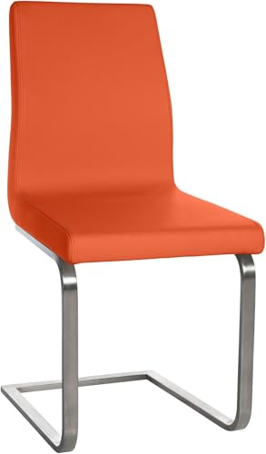 CLP Silla de Comedor Belfort, Cantilever Moderno con Respaldo Alto, Asiento Acolchado, Estructura de Acero Inoxidable, Color:Naranja