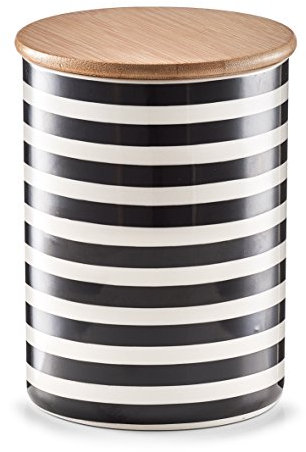 Zeller 19824 Vorratsdose m. Bambusdeckel Stripes, Keramik, ca. Ø 11,5 x 15 cm, 900ml, schicke Aufbewahrungsdose im Streifen-Look, lebensmittelecht, Frischhaltedose