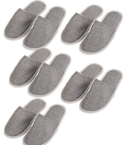 Mackur Desechables Zapatillas Algodón Hotel Slipper Cerrado Universal tamaño para Hotel Viajes 5 Pares, algodón, Gris, Medium