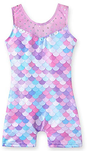 Leotards for Girls Gymnastics Unicorn Athletic Dance Wear Shiny Rainbow Blue Hotpink (Mermaid Purple, 4-5T)