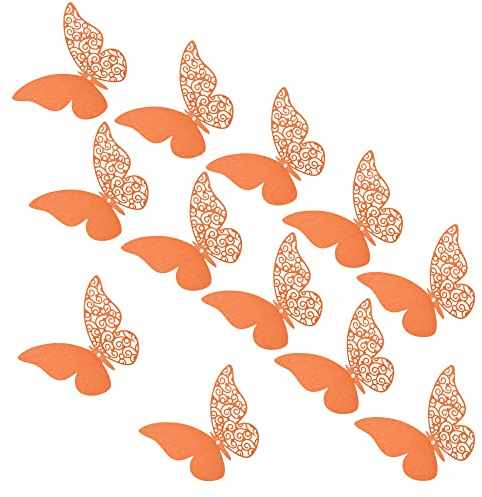 Pengcen 12 Pcs 3D Butterfly Wall Stickers,DIY Wall Decor,Removable Paper Butterflies Sticker,Decoration Kids Bedroom and Wedding,Orange,Pattern A