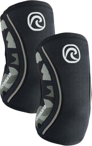 Rehband Elbow 5mm Compression Sleeve, Neoprene Elbow Sleeves for Weightlifting, Anatomical Design, Non-Slip & Close Fitting, Elbow Support Unisex, Colour:Camo - 1 Pair, Size:Small