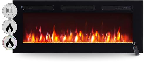 BALDERIA Chimenea eléctrica 3 en 1 de pie Leif 40'' | Montaje en Pared o empotrada | Efecto de Llamas 3D | Calefacción de 1800 W | Control Remoto, Inicio programado, Temporizador y termostato | Negro