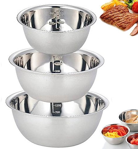 Stainless Steel Mixing Bowl Set, Large Stainless Steel Mixing Bowl, Stainless Steel Camping Utensils Tableware, 3 Sizes Reusable Food Storage Organizers For Kitchen, Travel, Picnic, BBQ
