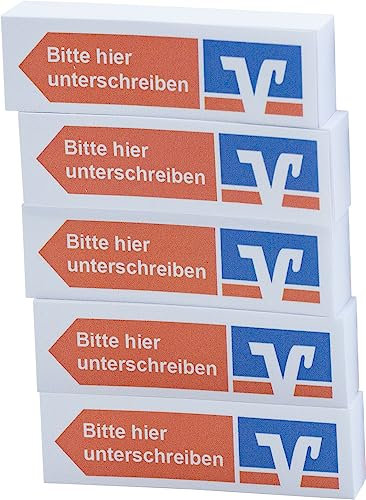 Litfax VR Haftnotizen Bitte hier unterschreiben mit Volksbank Raiffeisenbank Klebestreifen - 100 Blatt Sticky Notes je Block - Post It Haftstreifen (VR Bank - Orange - Pfeil Links, 5er Blöcke)
