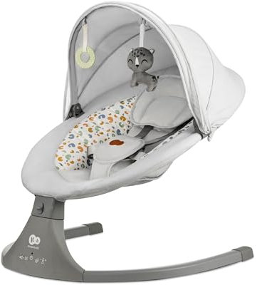 Kinderkraft LUMI 2 Sdraietta, Altalena elettrica, Dalla nascita fino a 9 mesi, Altezza regolabile, 5 modalità di altalena, 12 melodie, Arco con giocattoli, Grigio chiaro
