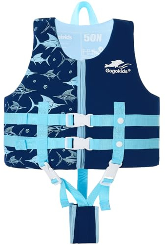 Gogokids Kids Swim Vest with Dual Adjustable Strap, Toddler Swim Vest for Kids 20-30-40-50-60 lbs, Child Swim Jackets for 2,3,4,5,6,7,8 Years Boys Girls