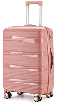 Aerostar 24” Medium Lightweight PP Hard Suitcase 4 Silent Spinner Wheels Check-in Luggage Integrated TSA Combination Lock for 15 to 20kg (Rose Gold, 75 Litre)
