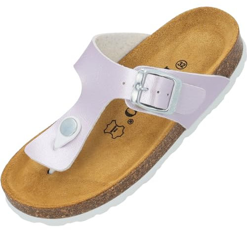 Palado Zehentrenner Mädchen Kids Kos G Metallic – coole Sandalen Made in Spain - bequeme Hausschuhe mit trendigen Farben - modische Sommerschuhe mit Kork-Fußbett Rose EU37