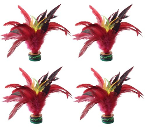 Jinshining 4Pcs Colorful Badminton Kick Shuttlecock Fadeless Colorful Feathers Chinese Shuttlecock Adults, Chinese Jianzi Foot Feather Sports Toy for Indoor and Outdoor Tennis and Racquet Sports(20cm