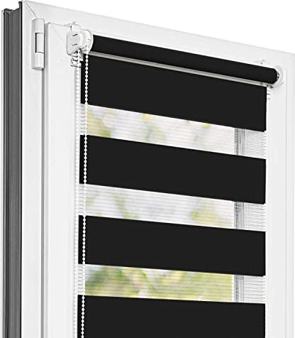 Estika Store Enrouleur Jour Nuit sans perçage - Noir - 50 x 120 cm - Store à enroulement, Double Tissu, pour fenêtres intérieures, Protection Contre Le Soleil