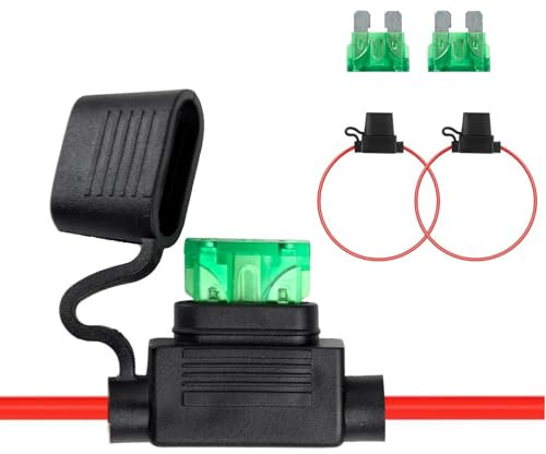 Inline Fuse Holder, 12 AWG Waterproof Blade Fuse Holders with Caps, Includes 30A Fuses, Copper Wire, Ideal for Car, Truck, Motorcycle, Boat (2)