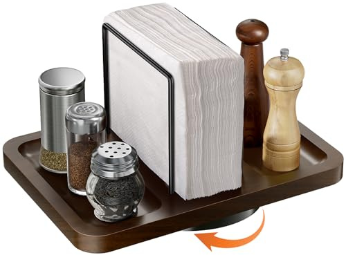 Gomyrod Napkin Holder for Table, Rotating Metal Napkin Dispenser with Salt and Pepper Shakers Caddy Standing Paper Towel Holder for Bathroom Kitchen Dining Table Decor Not Including Shakers