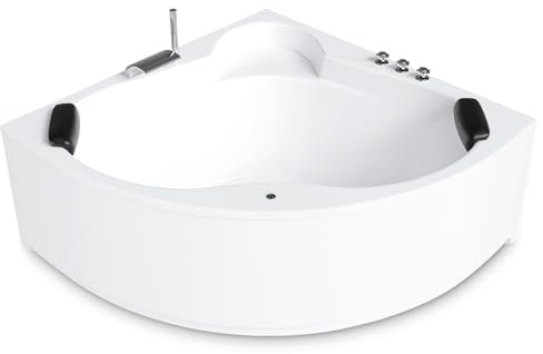 AQUADE Acryl Eckbadewanne 140x140 Komplettset Modell: Essen mit Ab-Überlauf-Garnitur + Wannenrandarmatur + Nackenkissen + LED/Konfigurieren Sie Ihre Wanne - Hergеstellt in Dеutschland