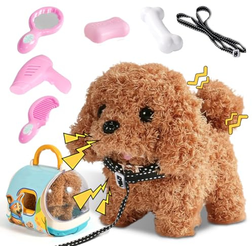 Piashow Cane giocattolo per bambini, cane giocattolo che corre e abbaia, cane elettrico peluche coccolone regalo interattivo per 2 3 4 5 6 anni idee regalo (cani) (Cani)