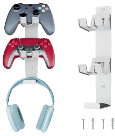 wigmoa GM-G - Supporto da parete 3 in 1, doppio supporto per controller e gancio per cuffie, rack di archiviazione per gamepad compatibile con PS5, interruttore, organizer da parete per accessori da