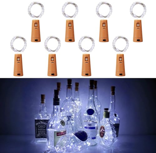 Wine Bottle Lights with Cork 8 Pcs Cool White Fairy Lights Battery Operated | 2m 20 LED Flexible Copper Wire Lights for Bottles Perfect for Party, Wedding, Christmas DIY Indoor/Outdoor Table Decoration