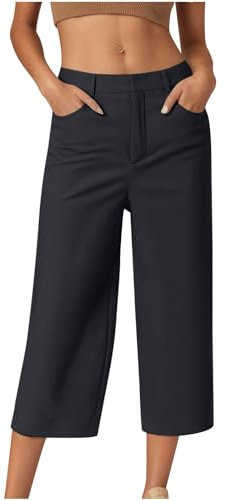 Pantalon Fluide Femme Taille Elastique 7/8, Pantalons De Yoga Et Pilates | Pant High Rise Short Élasticité Shorty Lin Pants Baggy Jambes Pantacourt Été Pantacourts Deux Poches Douce Tenue