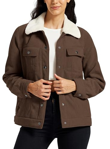 MoFiz Veste Polaire Femme Doublée en sherpa Blouson Hiver Chaud Vestes en velours côtelé à Boutons élégant décontracté Marron Taille EU XXL