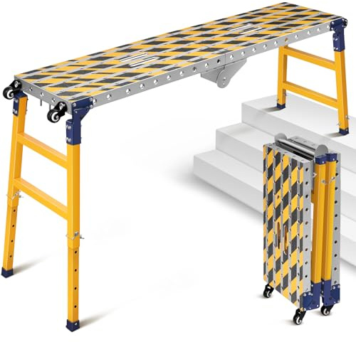 Stabil 2-i-1 arbetsplattform + mobilt svetsbord med halkfria självhäftande remsor, 160 x 36 cm, vikbar arbetsplattform, galvaniserad arbetsbänk med justerbar höjd, belastning