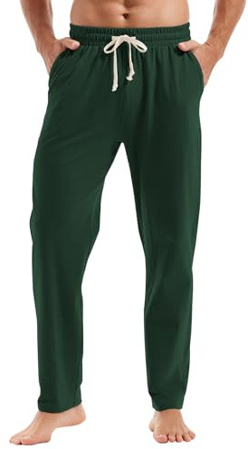 Amy Coulee lätta joggingbyxor, herr, bomull, ventilerande, sportbyxor, träningsbyxor, fritidsbyxor, långa yogabyxor med fickor, Armégrön, M