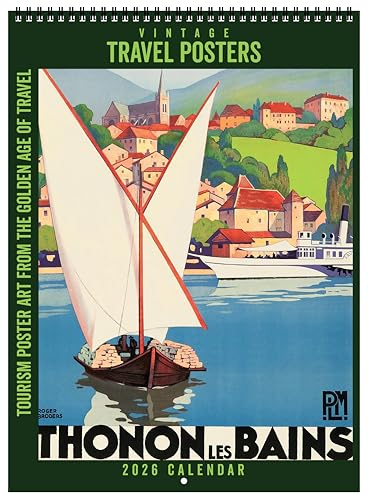 Asgard Press 2026 Vintage Travel Posters Deluxe Wall Calendar, 16 Months, Frame-Ready Art Prints with Commentary, 11”x30” (Size When Open)