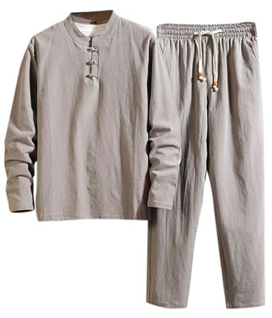 Generico Lunghe Allenamento Tuta Casual Uniforme Tuta da uomo Abito da Uomo in Due Pezzi, Tinta Unita, con Coulisse Uomo Kung Fu Ampia Suit Tradizionale Cinese Arti Marziali Tai Chi