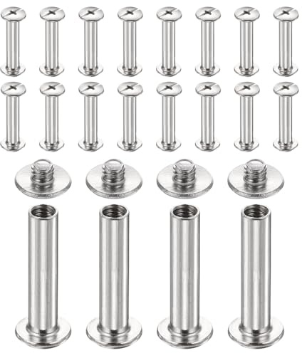 sourcing map 20set Chicago Screw M4x22mm 6mm Length Metal Phillips Nail Rivet Stud Bolts Rivets Binding Post Screw for DIY Leather Belt Bag Craft Bookbinding, Silver