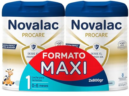 Novalac Procare 1 - Maxi Pack Leche de Iniciación para Lactantes 0-6 Meses, Contribuye al Desarrollo Normal y del Sistema Inmunitario del Bebé, Elaborada con Pediatras Rica en DHA - 2 x 800 g