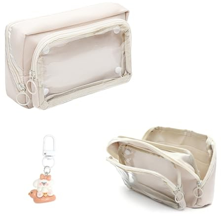 VOSSOT Pennfodral, pennfodral med 9 fack, stort pennfodral i canvas med estetisk design, pennfodral för vuxna, pennfodral, beige, estetisk, perfekt för skola och kontor