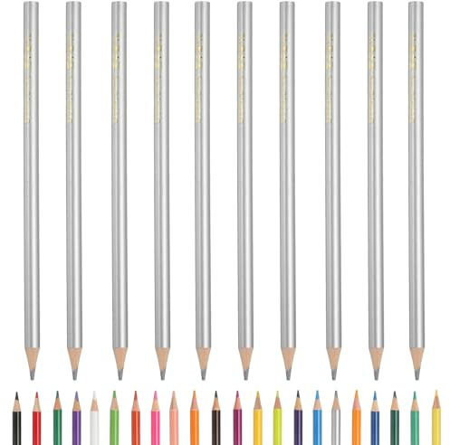 PATIKIL Lápices De Colores, Lápices De Dibujo Color Plata Con Minas A Base De Aceite Suministros Para Álbumes De Recortes Artísticos Para Libros De Colorear Para Adultos, 10 Pcs